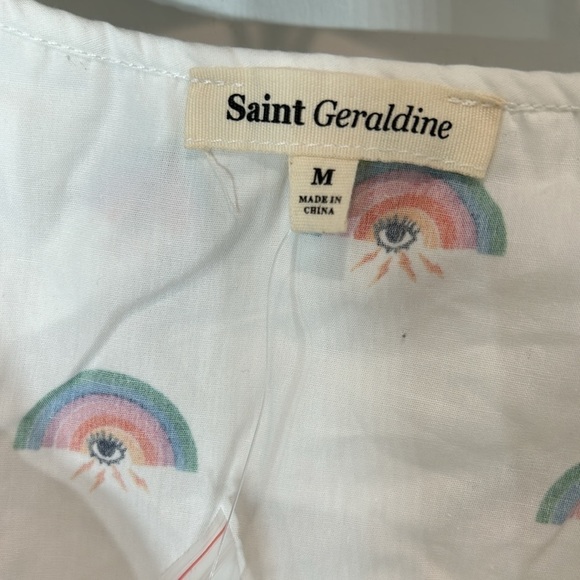 Saint Geraldine rainbow eye print ruffle bow front crop button down new medium - Picture 6 of 9